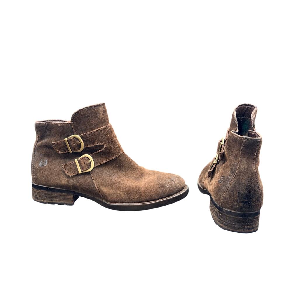Born Kerri Brown Suede Leather Buckle Moto Boots Women’s 8M Ankle Booties
